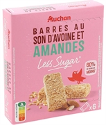 AUCHAN Barres au son d'avoine et amandes less sugar