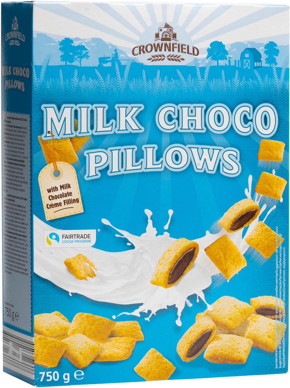 CROWNFIELD (LIDL) MILK CHOCO PILLOWS rótulo